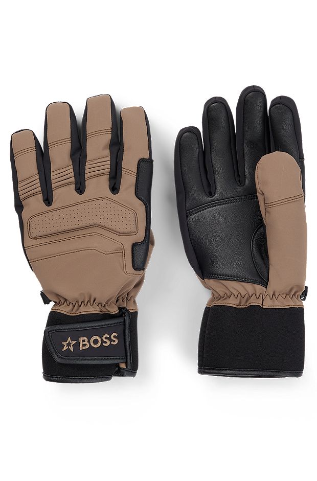 BOSS x Perfect Moment mixed-material ski gloves with leather, Light Beige