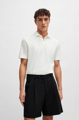 Polo regular fit de algod&oacute;n y lino, Blanco