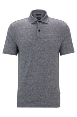 Shop Hugo Boss Regular-fit Polo Shirt In Cotton And Linen In Dark Blue