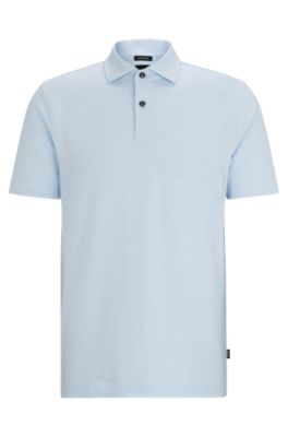 Shop Hugo Boss Regular-fit Polo Shirt In Cotton And Linen In Light Blue