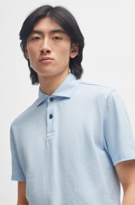 Polo regular fit de algod&oacute;n y lino, Celeste