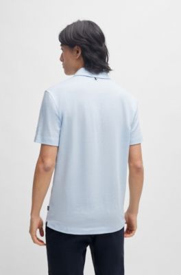 Polo regular fit de algod&oacute;n y lino, Celeste
