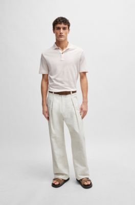 Polo regular fit de algod&oacute;n y lino, Rosa claro