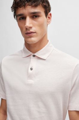 Polo regular fit de algod&oacute;n y lino, Rosa claro