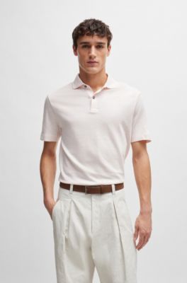 Polo regular fit de algod&oacute;n y lino, Rosa claro
