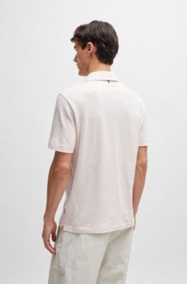 Polo regular fit de algod&oacute;n y lino, Rosa claro