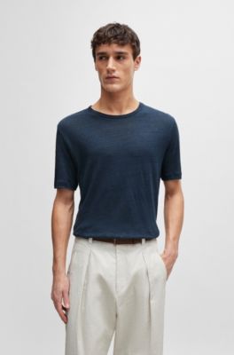 BOSS - Regular-fit T-shirt in linen - Dark Blue
