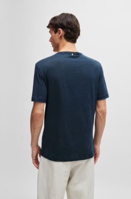 Regular-fit T-shirt in linen, Dark Blue