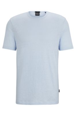 Shop Hugo Boss Regular-fit T-shirt In Linen In Light Blue