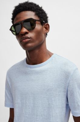 Regular-fit T-shirt in linen, Light Blue