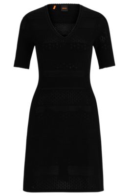Hugo Boss Knitted Dress With Mixed Structures In Black