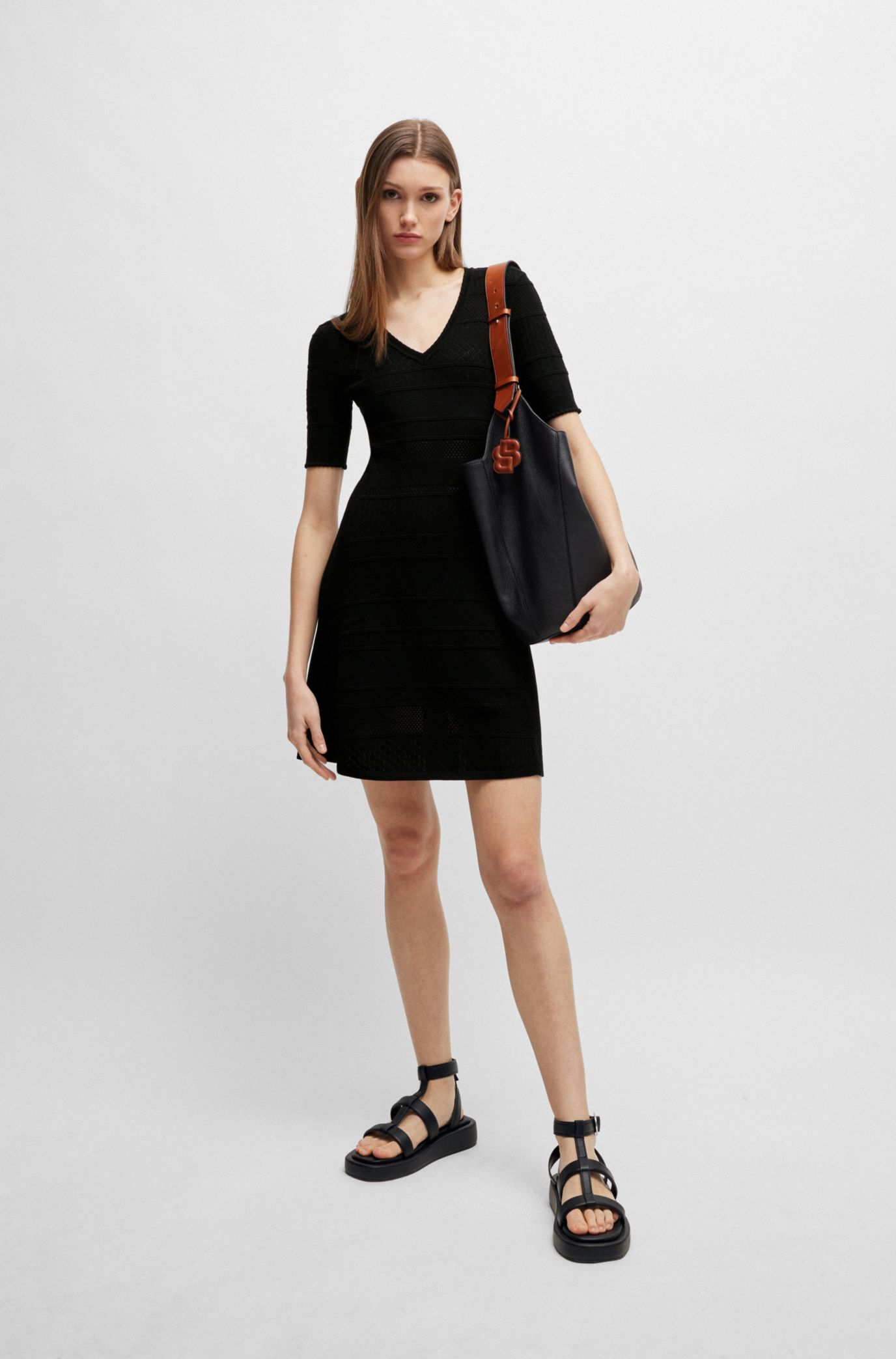 BOSS - Knitted dress with mixed structures