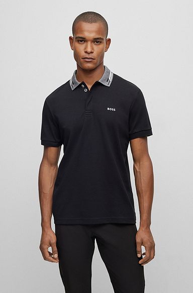 Polo en coton interlock avec logo, Noir