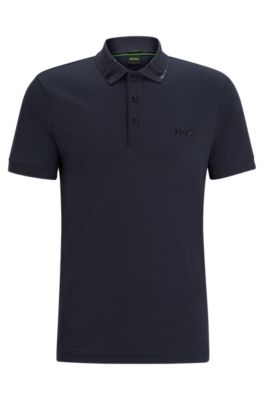 BOSS Interlock cotton slim fit polo shirt with logo detail Dark Blue