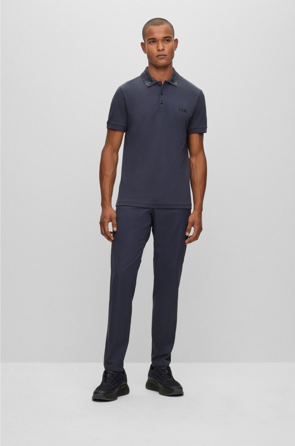 Interlock-cotton slim-fit polo shirt with logo detail, Dark Blue