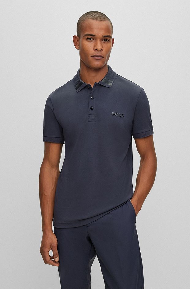 Interlock-cotton slim-fit polo shirt with logo detail, Dark Blue