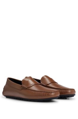 Hugo Boss Nappa-leather Driver Moccasins With Embossed Logo In Brown