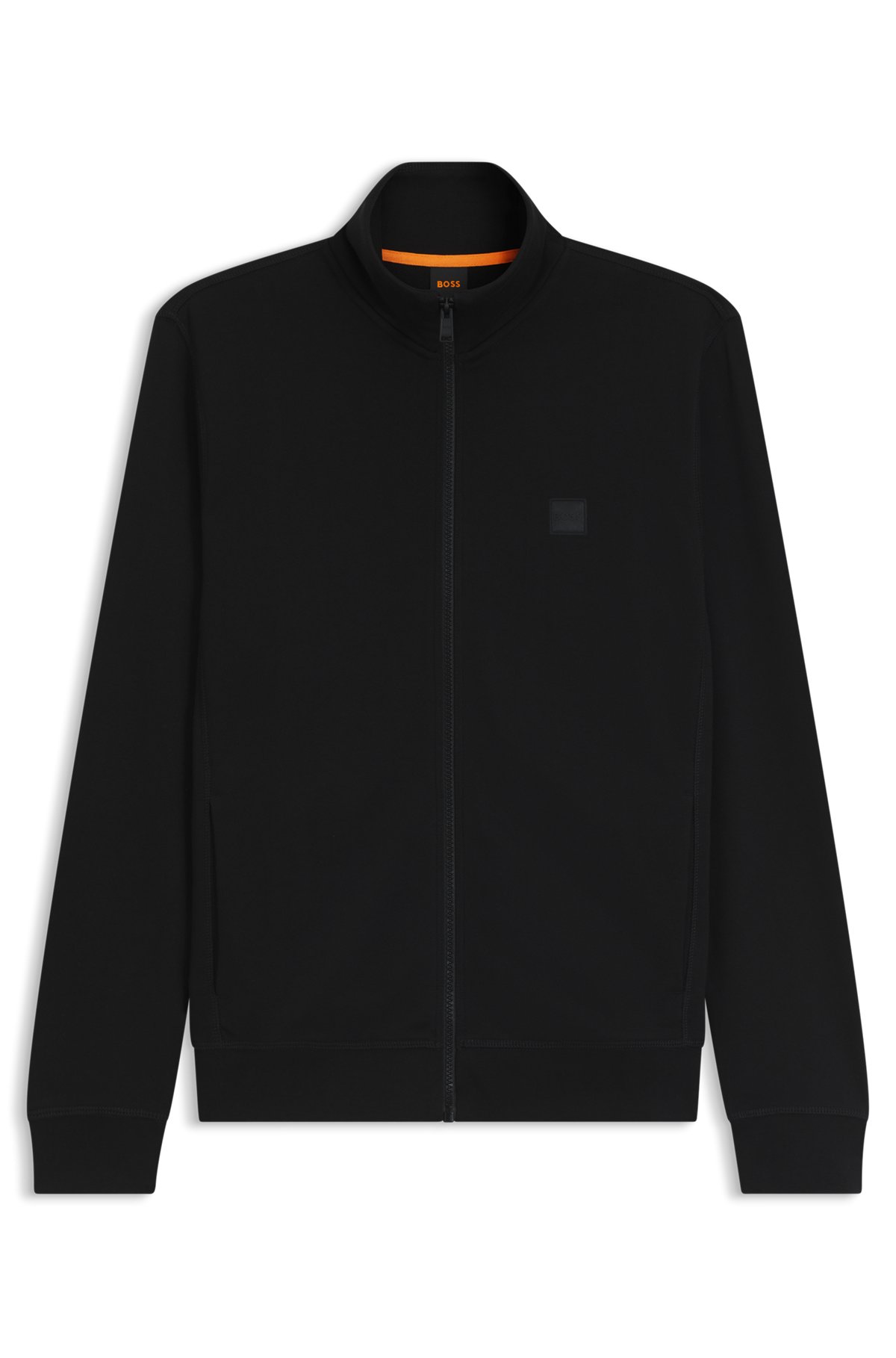 BOSS - Zip-up jacket in cotton terry with logo badge - Black BOSS - Zip-up jacket in cotton terry with logo badge - Black