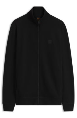 Cotton-terry jacket with logo patch, Black