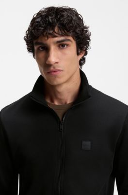 Cotton-terry jacket with logo patch, Black