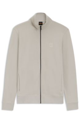 Veste en molleton de coton avec patch logo, Gris chin&eacute;