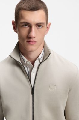 Veste en molleton de coton avec patch logo, Gris chin&eacute;