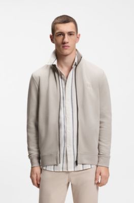 Veste en molleton de coton avec patch logo, Gris chin&eacute;