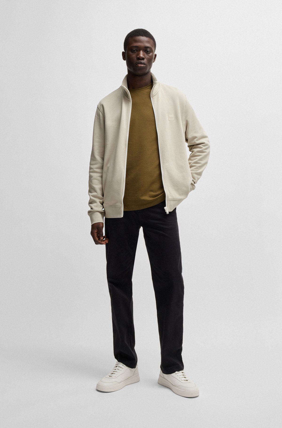 BOSS - Zip-up jacket in cotton terry with logo badge - Light BOSS - Zip-up jacket in cotton terry with logo badge - Light