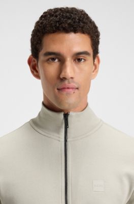 Chaqueta de felpa de algod&oacute;n con cremallera e insignia de logo, Beige claro