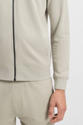 Chaqueta de felpa de algod&oacute;n con cremallera e insignia de logo, Beige claro