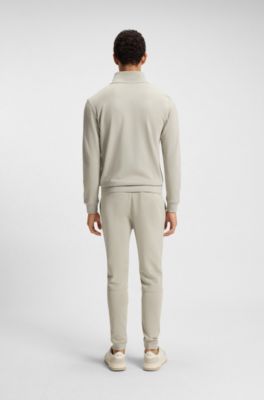 Chaqueta de felpa de algod&oacute;n con cremallera e insignia de logo, Beige claro