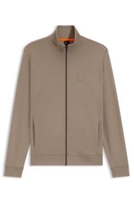 Cotton-terry jacket with logo patch, Light Green