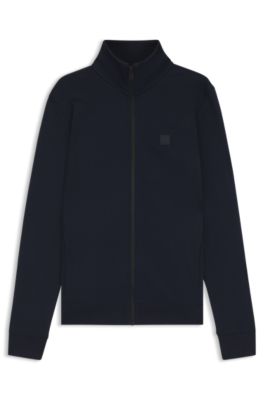 Cotton-terry jacket with logo patch, Dark Blue
