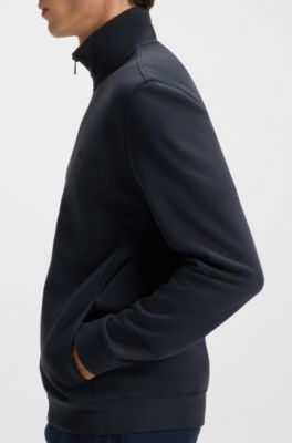 Chaqueta de felpa de algod&oacute;n con cremallera e insignia de logo, Azul oscuro