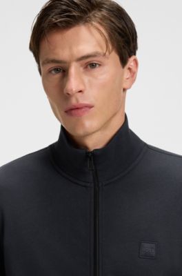 Chaqueta de felpa de algod&oacute;n con cremallera e insignia de logo, Azul oscuro
