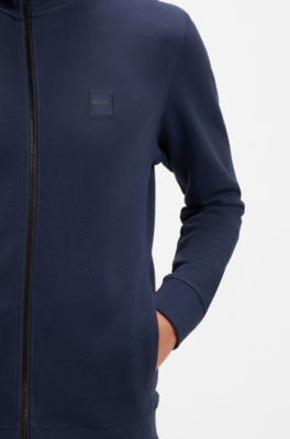 Chaqueta de felpa de algod&oacute;n con cremallera e insignia de logo, Celeste