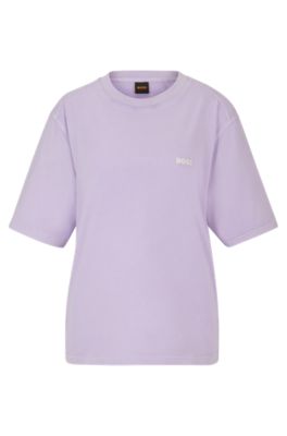 Hugo Boss Cotton T-shirt With Embroidered Logo In Light Purple
