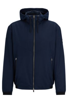 Shop Hugo Boss Water-repellent Hooded Jacket In A Regular Fit In Dark Blue