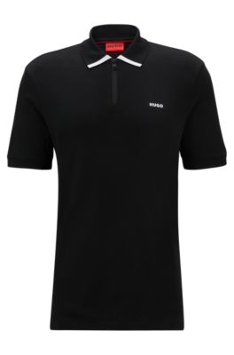 Shop Hugo Cotton-piqu Polo Shirt With Contrast Logo In Black