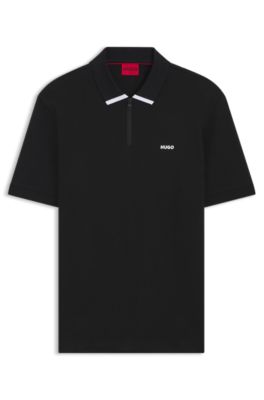 Contrast-logo polo shirt in cotton piqu&eacute;, Black
