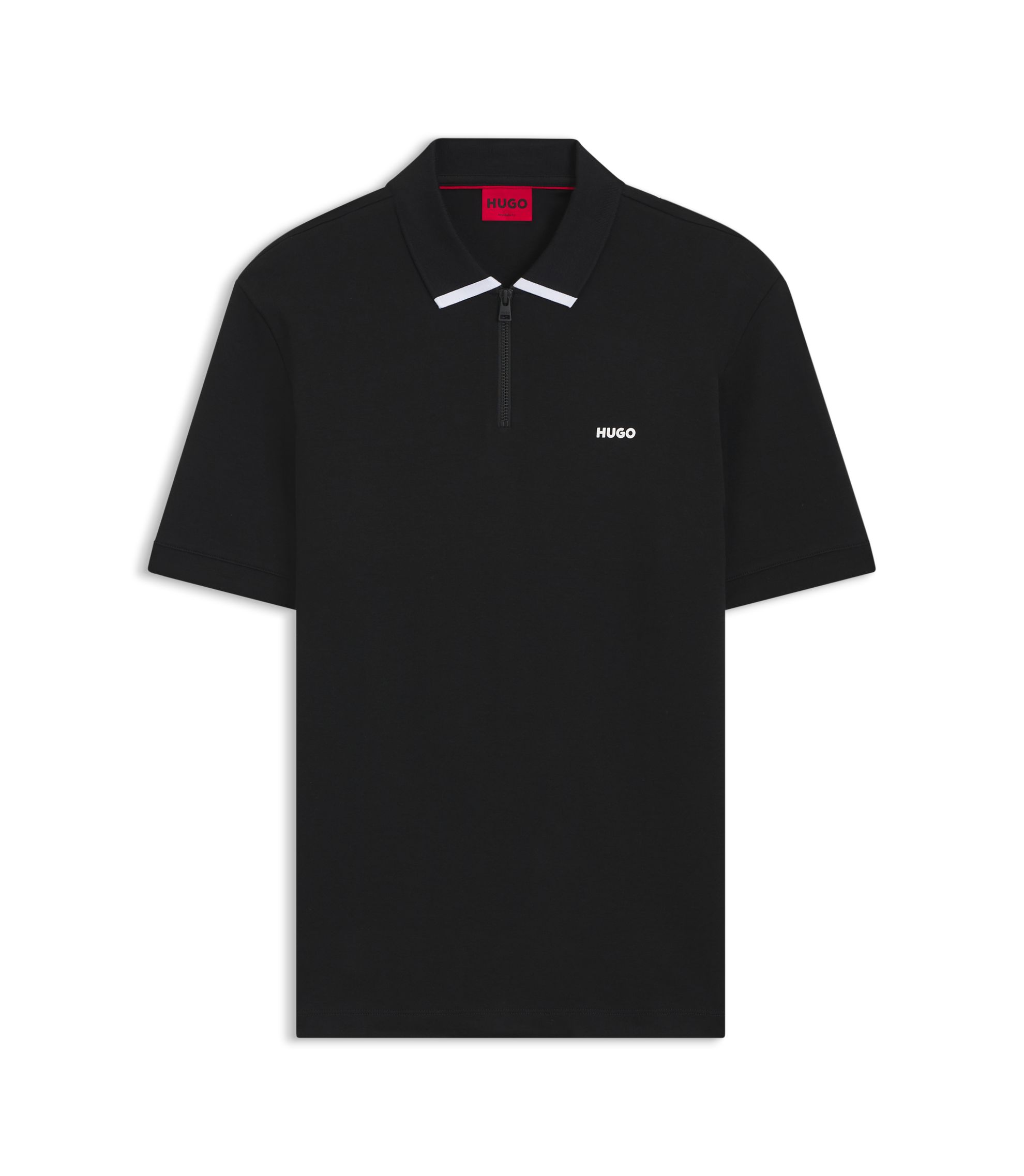 HUGO - Contrast-logo polo shirt in cotton piqué - Black