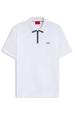 Contrast-logo polo shirt in cotton piqu&eacute;, White