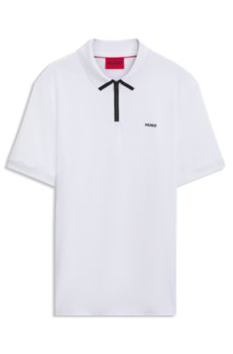 Polo de piqu&eacute; de algod&oacute;n con cuello con cremallera, Blanco