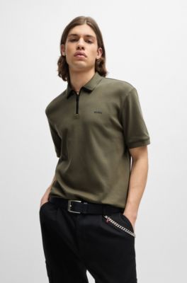 Polo de piqu&eacute; de algod&oacute;n con logo en contraste, Caqui