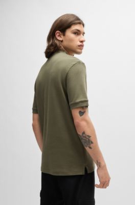 Polo de piqu&eacute; de algod&oacute;n con logo en contraste, Caqui