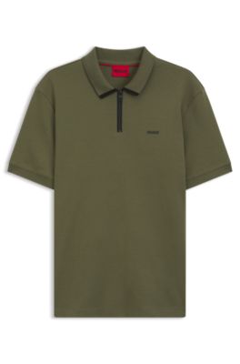 Cotton pique polo shirt with zipper neckline, Light Green