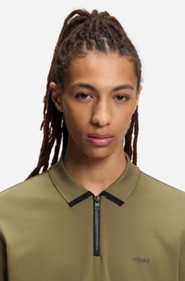 Cotton pique polo shirt with zipper neckline, Light Green