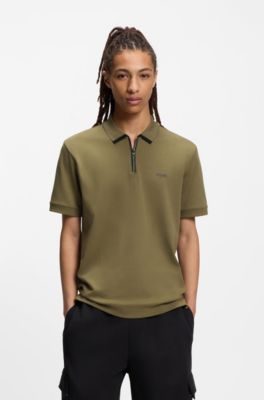 Cotton pique polo shirt with zipper neckline, Light Green
