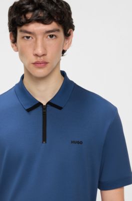 Polo en piqu&eacute; de coton avec logo contrastant, Bleu