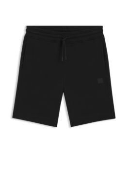 Cotton-terry shorts with logo patch, Black